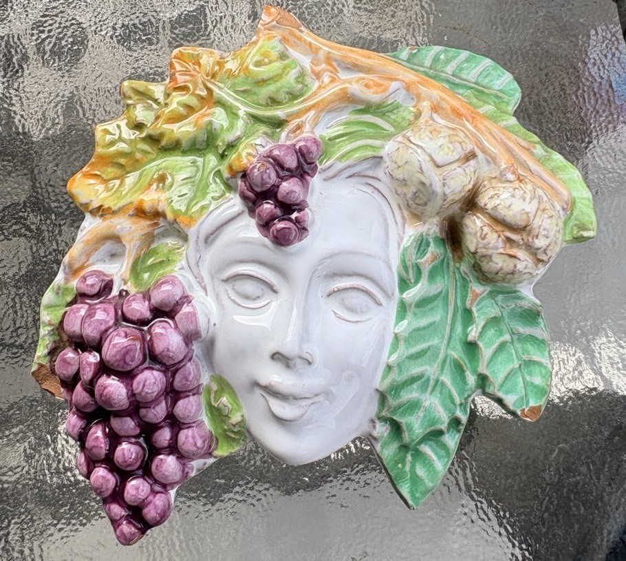 Vintage Italian Majolica Bacchus Grape Face Wall Decor Ceramic Italy Wine Bar Vintage Italian Majolica Bacchus Grape Face Wall Decor Ceramic Italy Wine Bar