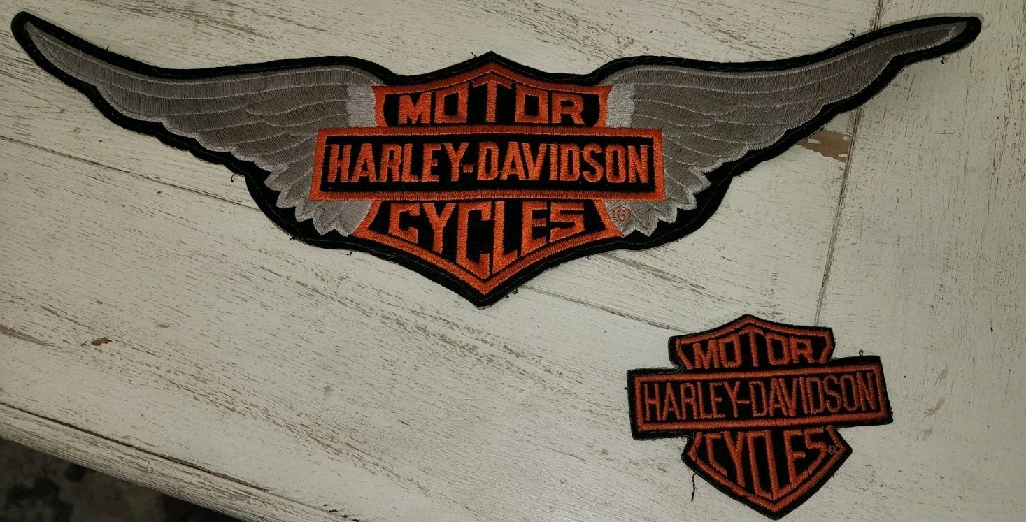 Vintage Harley Davidson Motorcycles Gray Wings Orange Black Logo Patch NOS 16.5 Vintage Harley Davidson Motorcycles Gray Wings Orange Black Logo Patch NOS 16.5