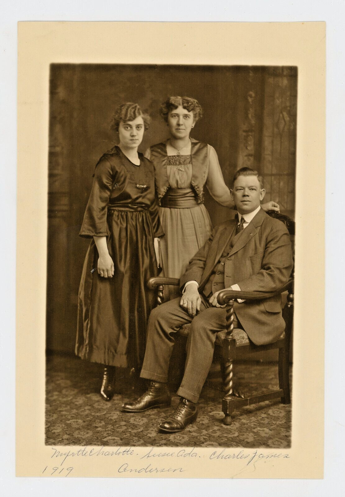 Vintage Photo Copy Family Portrait Man Women Vintage Clothing Sepia tone 1919 Vintage Photo Copy Family Portrait Man Women Vintage Clothing Sepia tone 1919