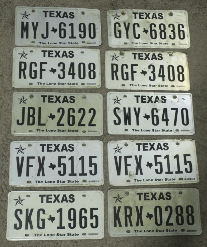 Texas License Plate Lot of 10 - The Lone Star State Some Matching Set TX Tags Texas License Plate Lot of 10 - The Lone Star State Some Matching Set TX Tags