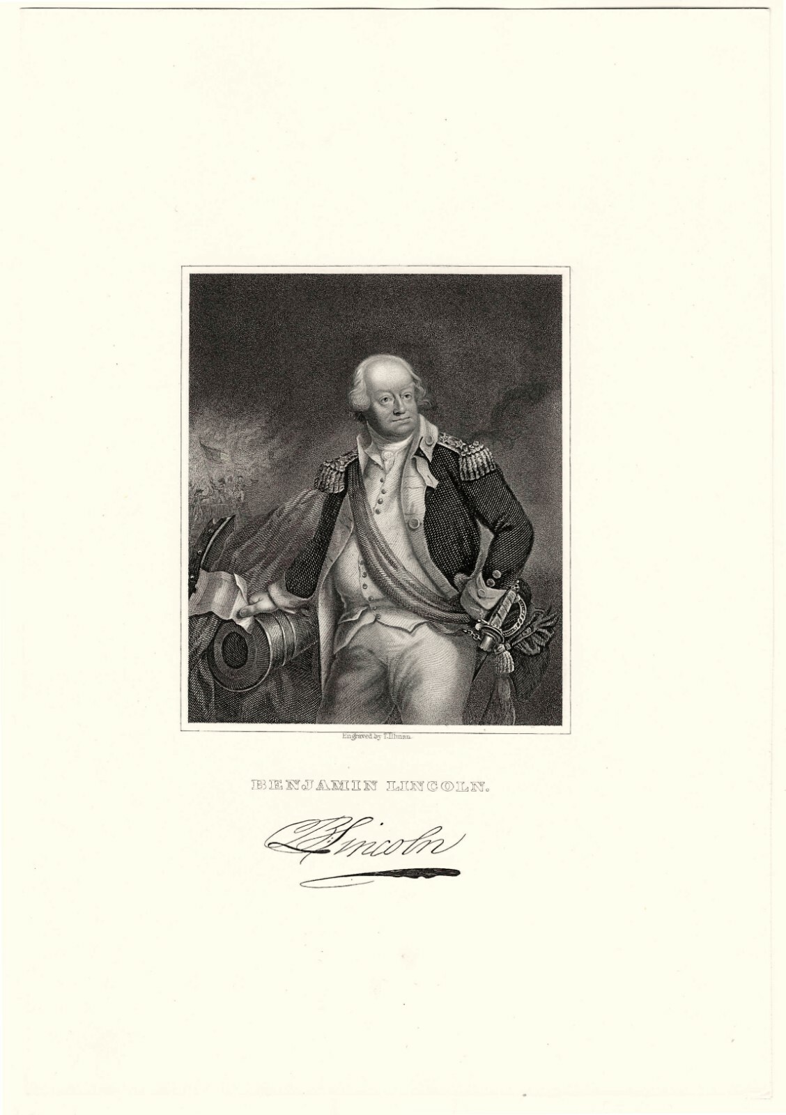 BENJAMIN LINCOLN, Revolutionary War General/Secretary of War, Engraving 9089 BENJAMIN LINCOLN, Revolutionary War General/Secretary of War, Engraving 9089