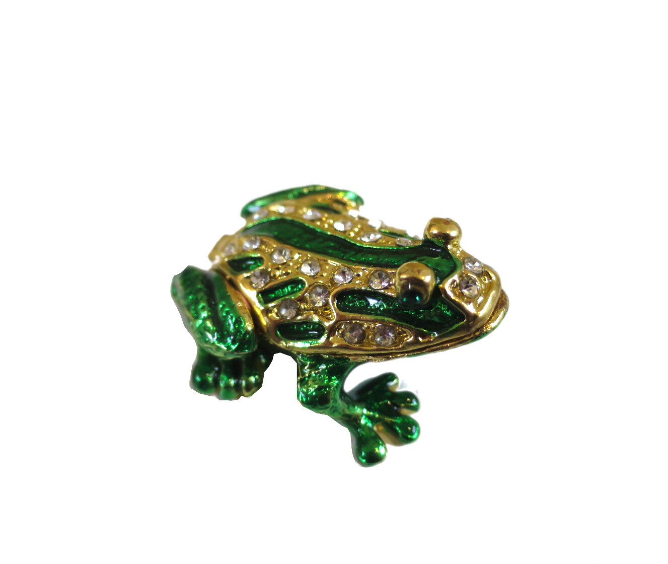 Bejeweled Little Tiny Teeny Frog Hinged Metal Enameled Crystal Trinket Box