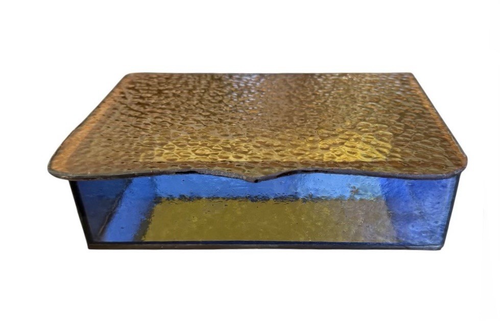 Vintage Glass Handmade Jewelry Box Signed Cobalt Amber Textured Mirror Custom Vintage Glass Handmade Jewelry Box Signed Cobalt Amber Textured Mirror Custom