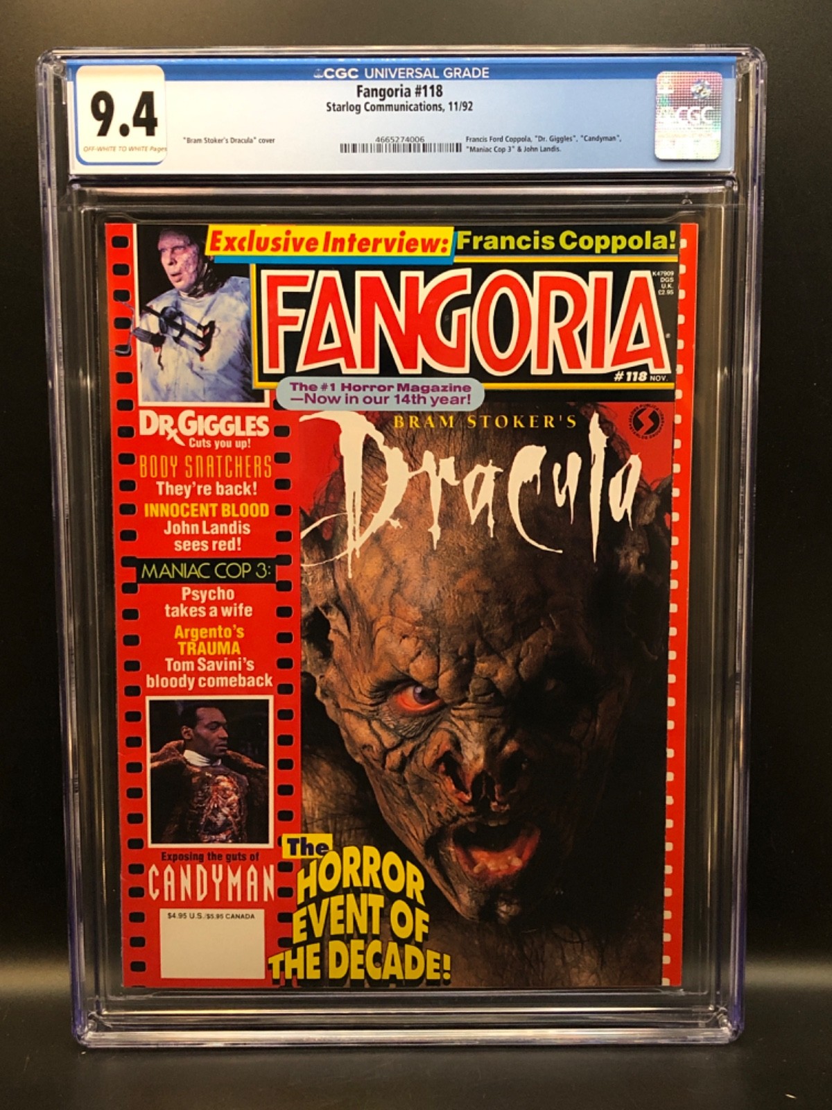 Fangoria Magazine #118 11/92 - Bram Stoker\'s Dracula - CGC 9.4 Fangoria Magazine #118 11/92 - Bram Stoker\'s Dracula - CGC 9.4