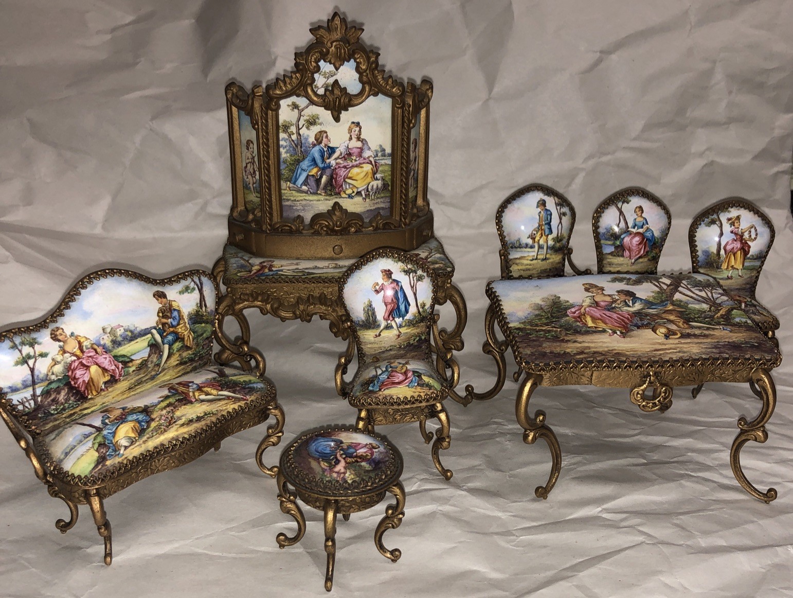 antique viennese enamel bronze miniature furniture