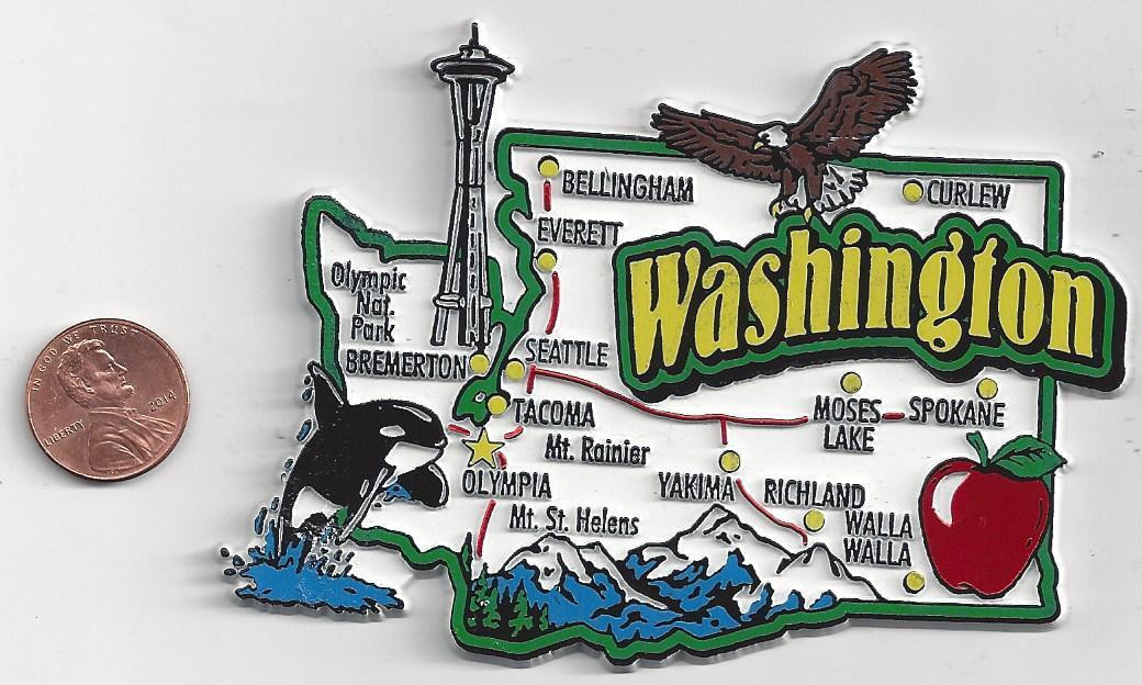 CLASSIC JUMBO WASHINGTON STATE MAP MAGNET 7 COLOR - SEATTLE SPOKANE OLYMPIA CLASSIC JUMBO WASHINGTON STATE MAP MAGNET 7 COLOR - SEATTLE SPOKANE OLYMPIA