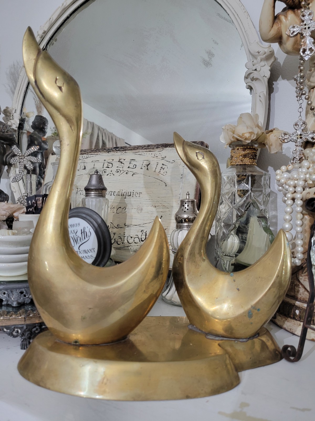 RARE~WOW LARGE Vintage PAIR Brass Duck Sculptural BASE Decor PATINA RARE~WOW LARGE Vintage PAIR Brass Duck Sculptural BASE Decor PATINA