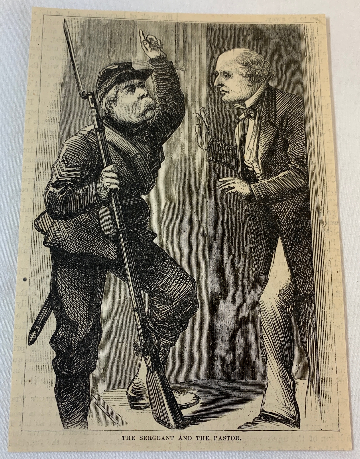 1879 magazine engraving ~ THE SERGEANT AND THE PASTOR