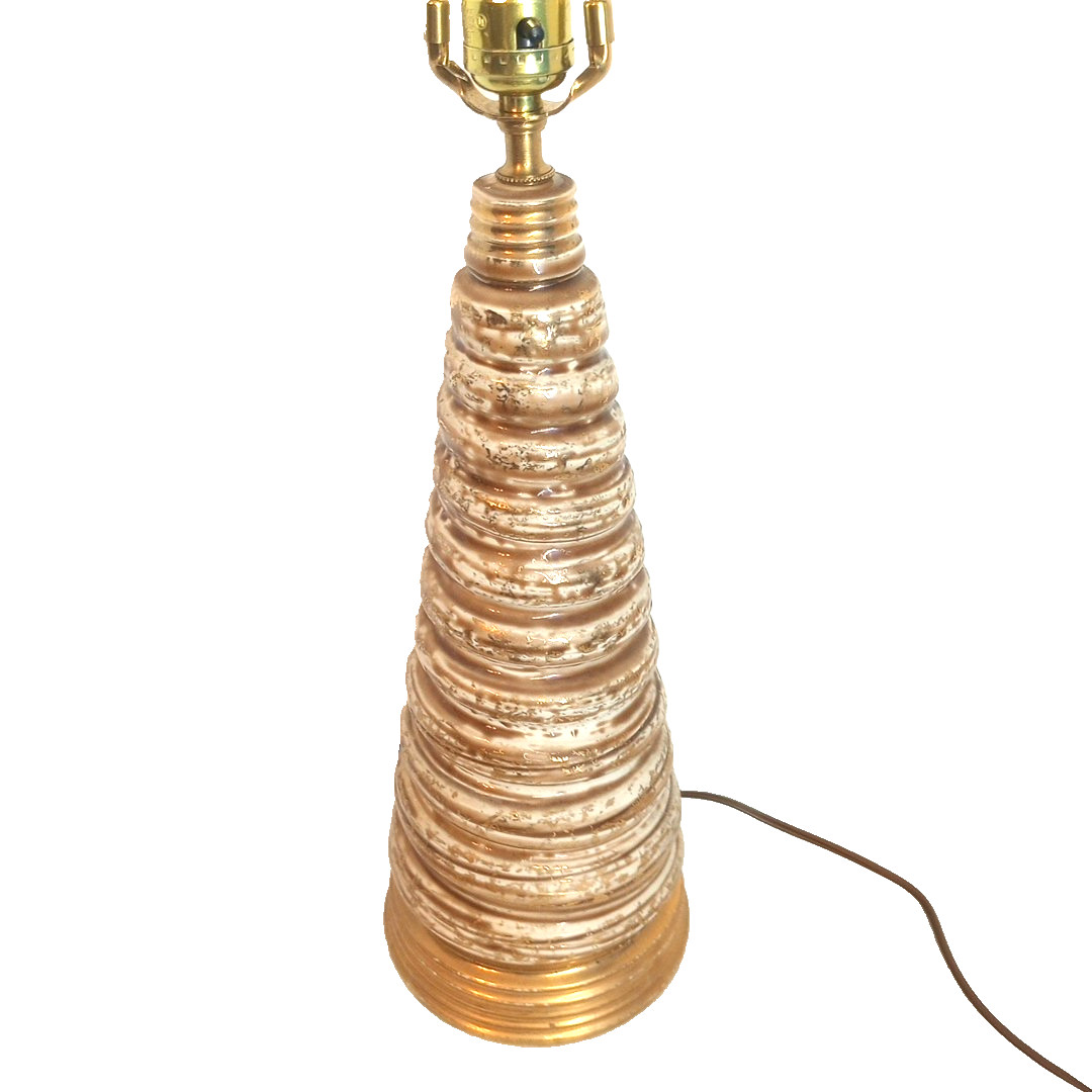 Vtg MCM Table Lamp Ceramic Cone-shaped Swirl Brown & Gold Glaze Rewired No Shade Vtg MCM Table Lamp Ceramic Cone-shaped Swirl Brown & Gold Glaze Rewired No Shade