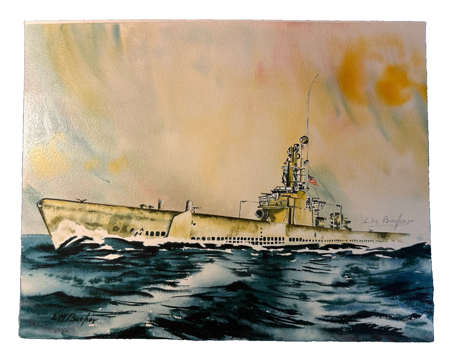 Lloyd M Bucher Original Watercolor WWII US Navy Submarine Signed Lloyd M Bucher Original Watercolor WWII US Navy Submarine Signed