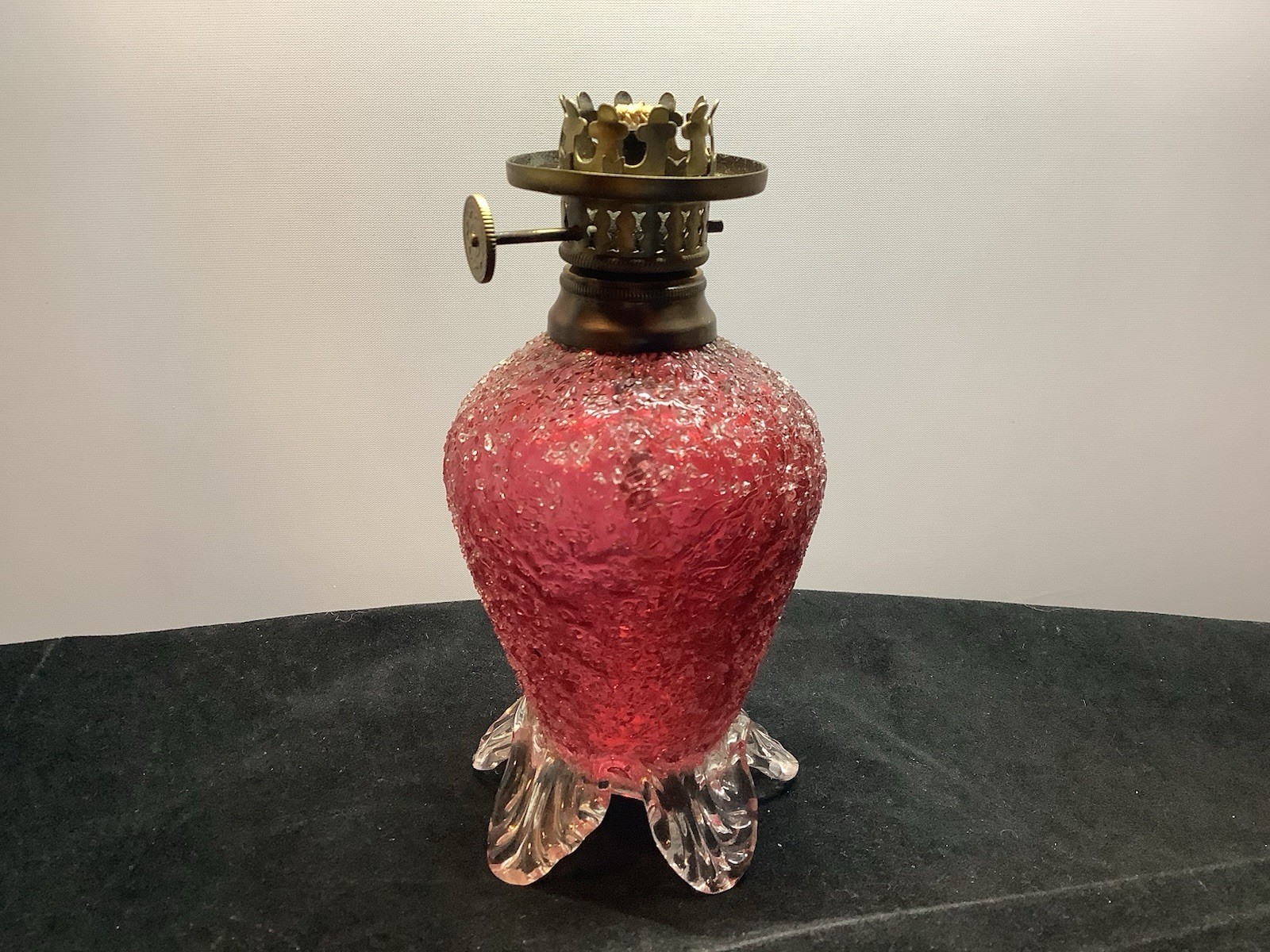 Antique Pink Fritz or Overshot Glass Pattern Mini Antique Victorian Lamp Base