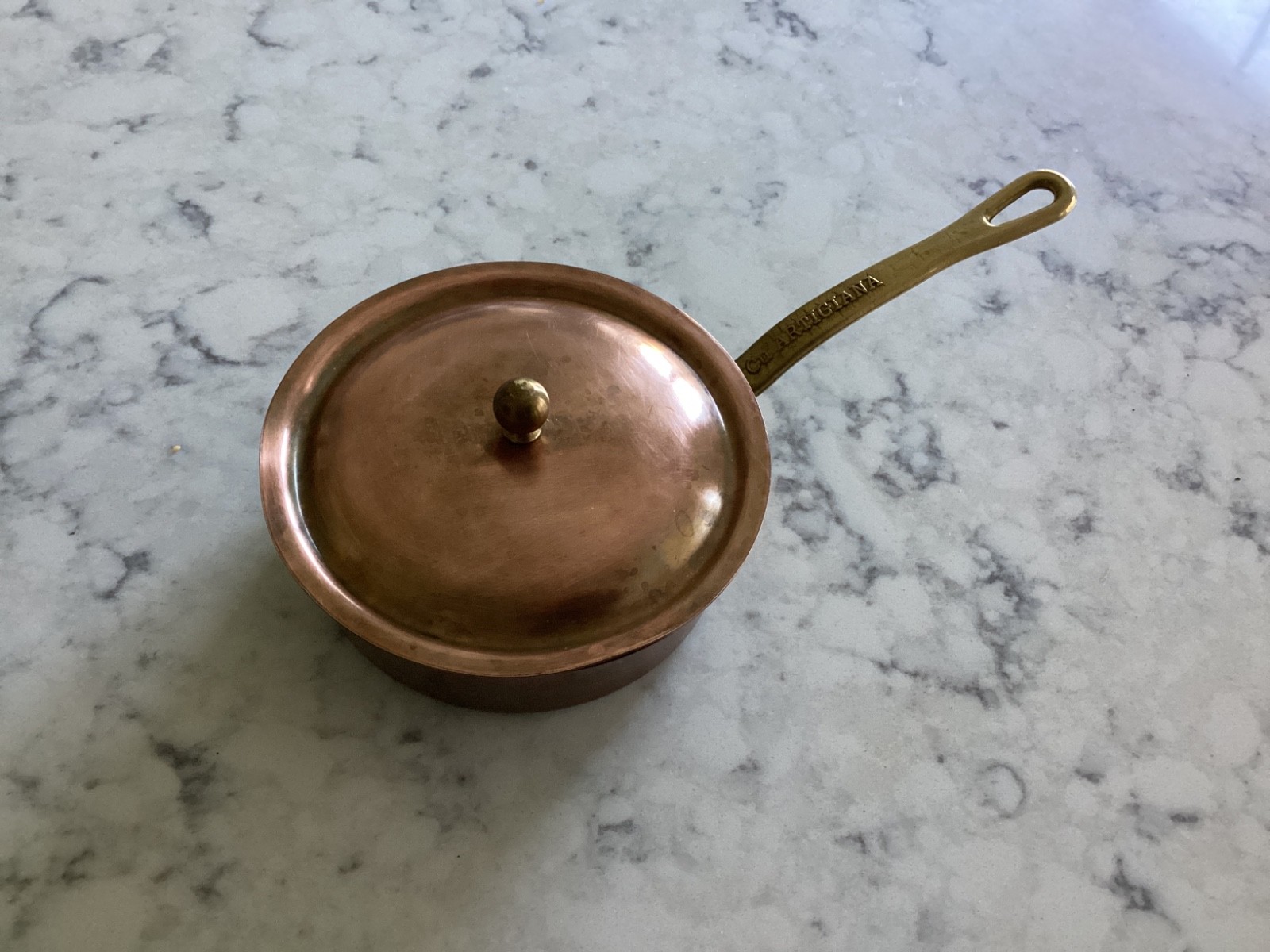Cu Artigiana 18cm (5⅜”) Copper Lidded Pan Italian - Mid Century Cu Artigiana 18cm (5⅜”) Copper Lidded Pan Italian - Mid Century