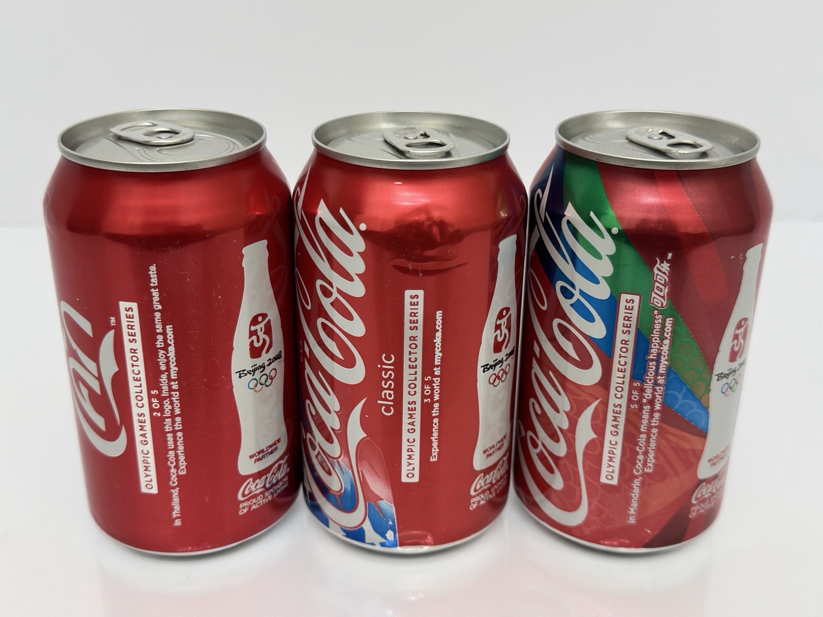 3 Vtg 2008 Coca Cola Beijing Olympic Cans Lot 2 3 5 of 5 Sealed Classic FULL Set