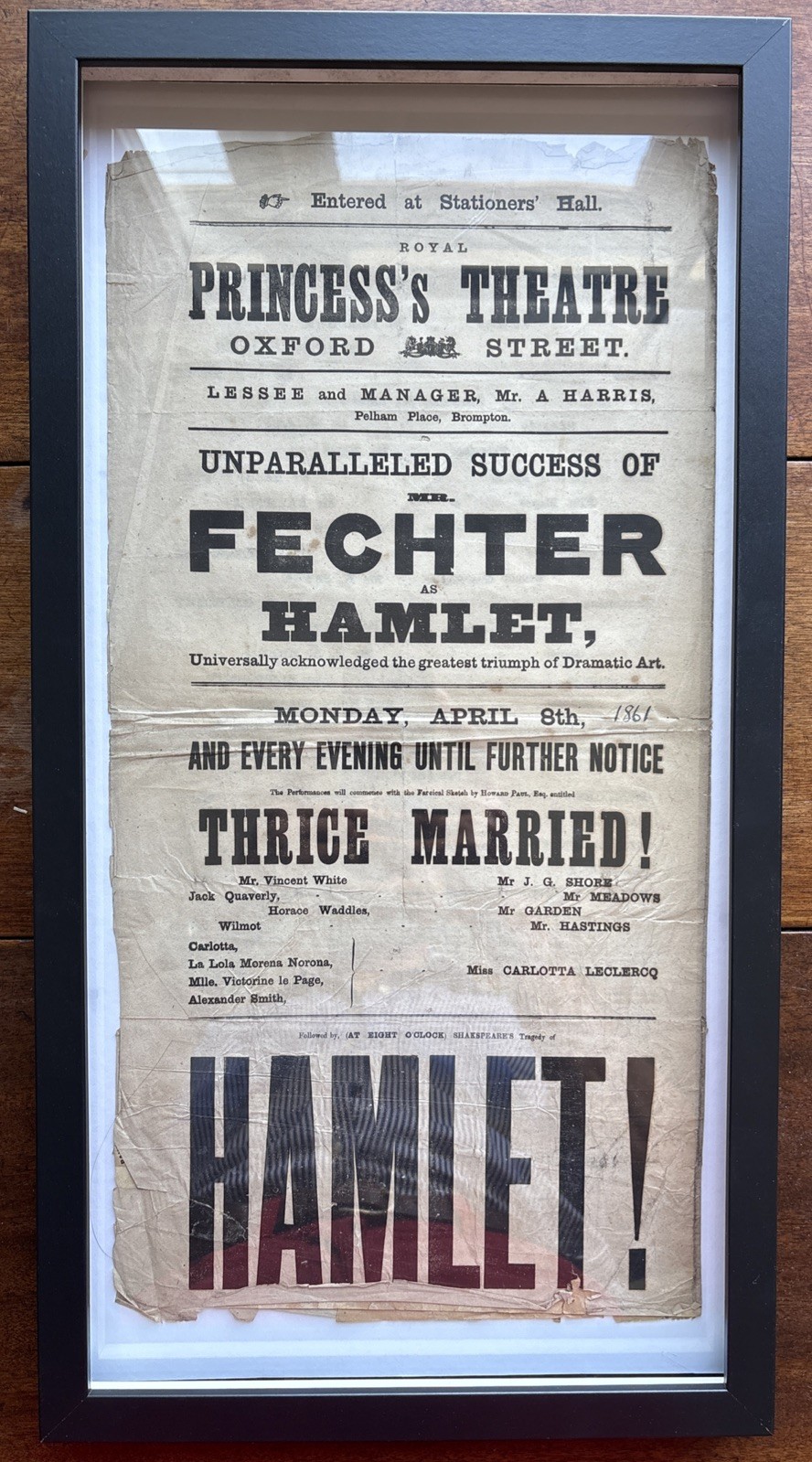 Antique Princess’s Theatre Playbill Fechter Shakespeare Hamlet Farcical 1861 Antique Princess’s Theatre Playbill Fechter Shakespeare Hamlet Farcical 1861