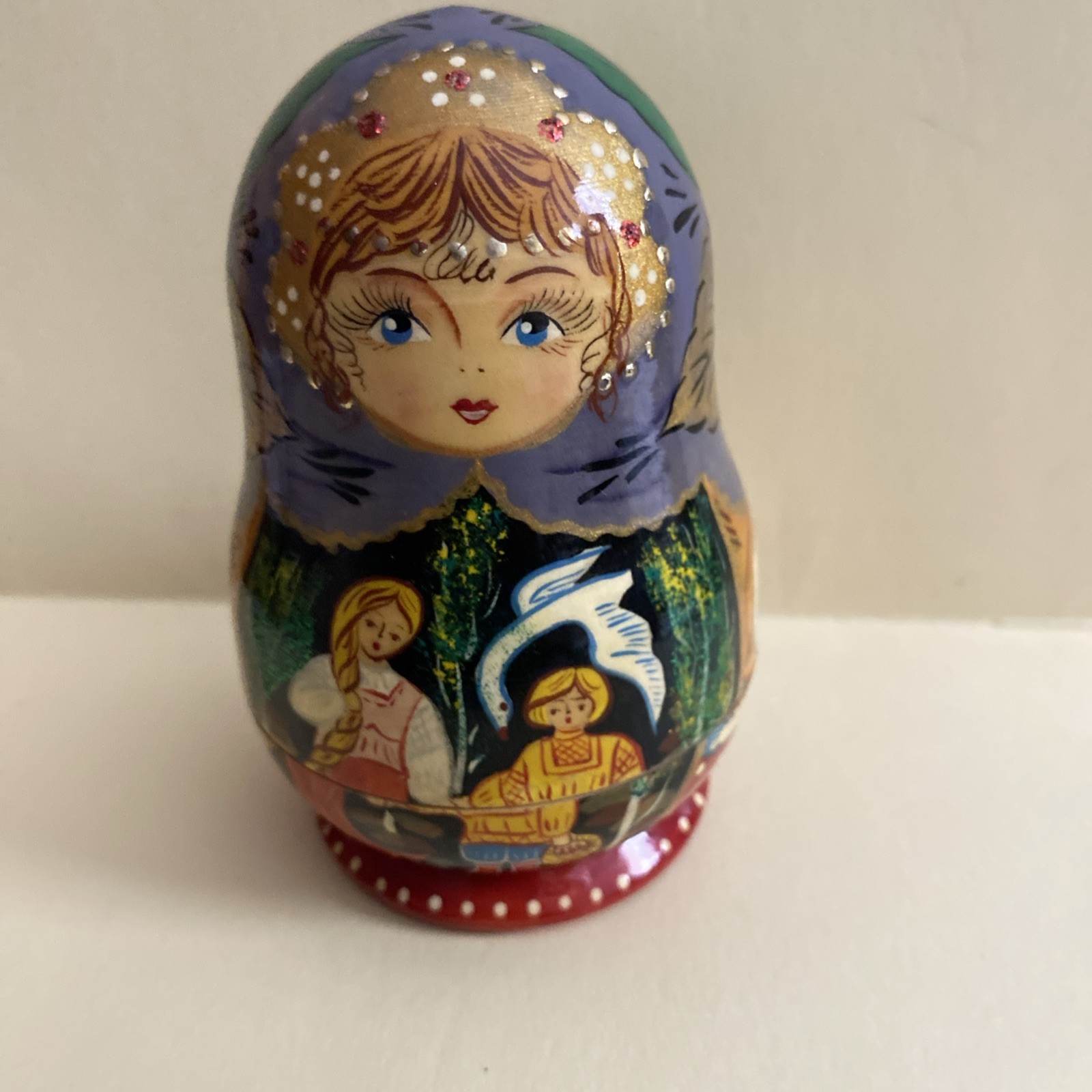 Vtg Russia Lady Korobnick Matryoshka Nesting Doll,Mother/Son+5 Figures,Signed4.5