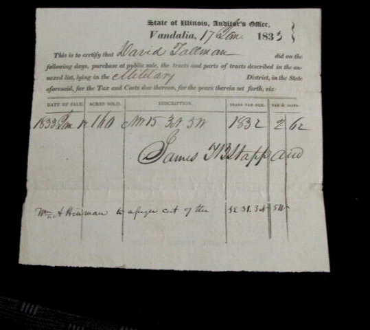 VANDALIA ILLINOIS MILITARY LAND LAND INDENTURE 1825