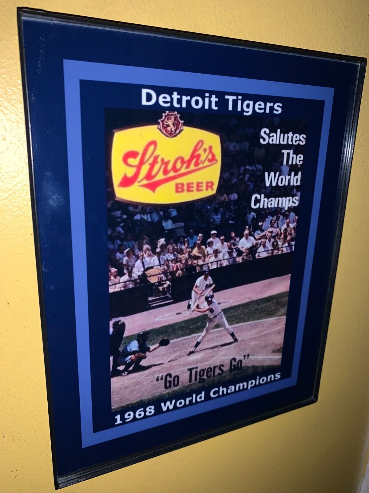 Detroit Tigers Stroh's Beer Baseball 1968 Champions Bar Advertising Sign