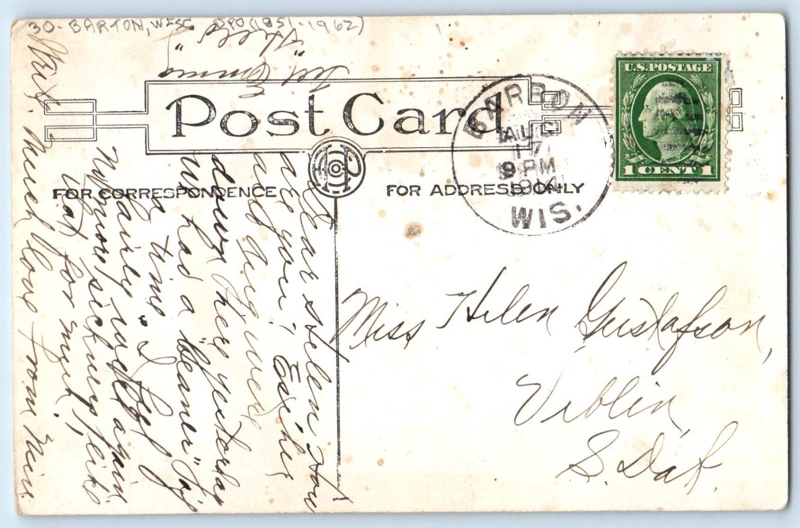 1914 Dirt Road Scene Barton Wisconsin WI DPO (1851-1962) Antique Postcard 1914 Dirt Road Scene Barton Wisconsin WI DPO (1851-1962) Antique Postcard