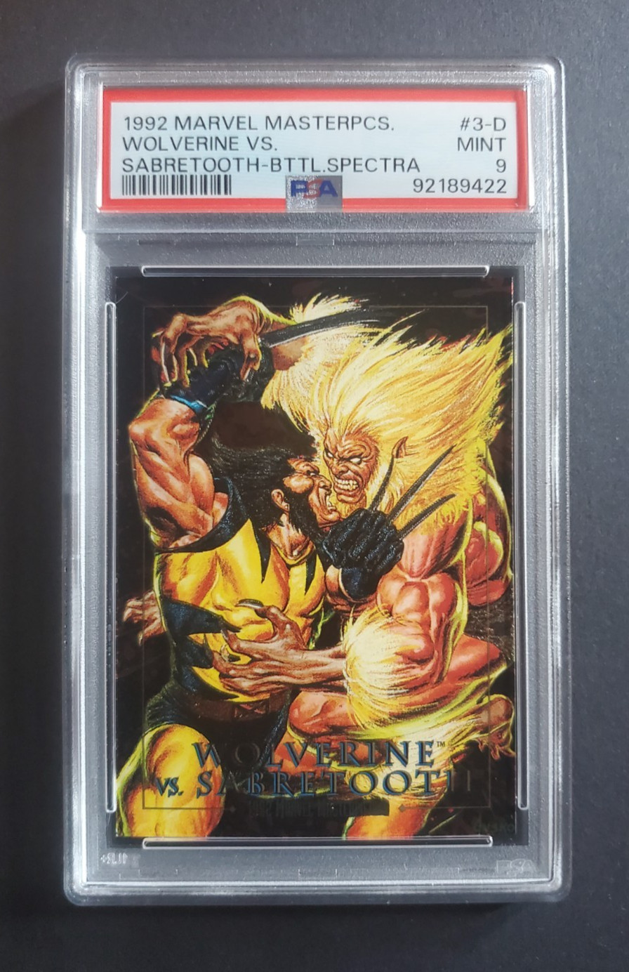 1992 SkyBox Marvel Masterpieces Battle Spectra Wolverine vs Sabretooth PSA 9 1992 SkyBox Marvel Masterpieces Battle Spectra Wolverine vs Sabretooth PSA 9