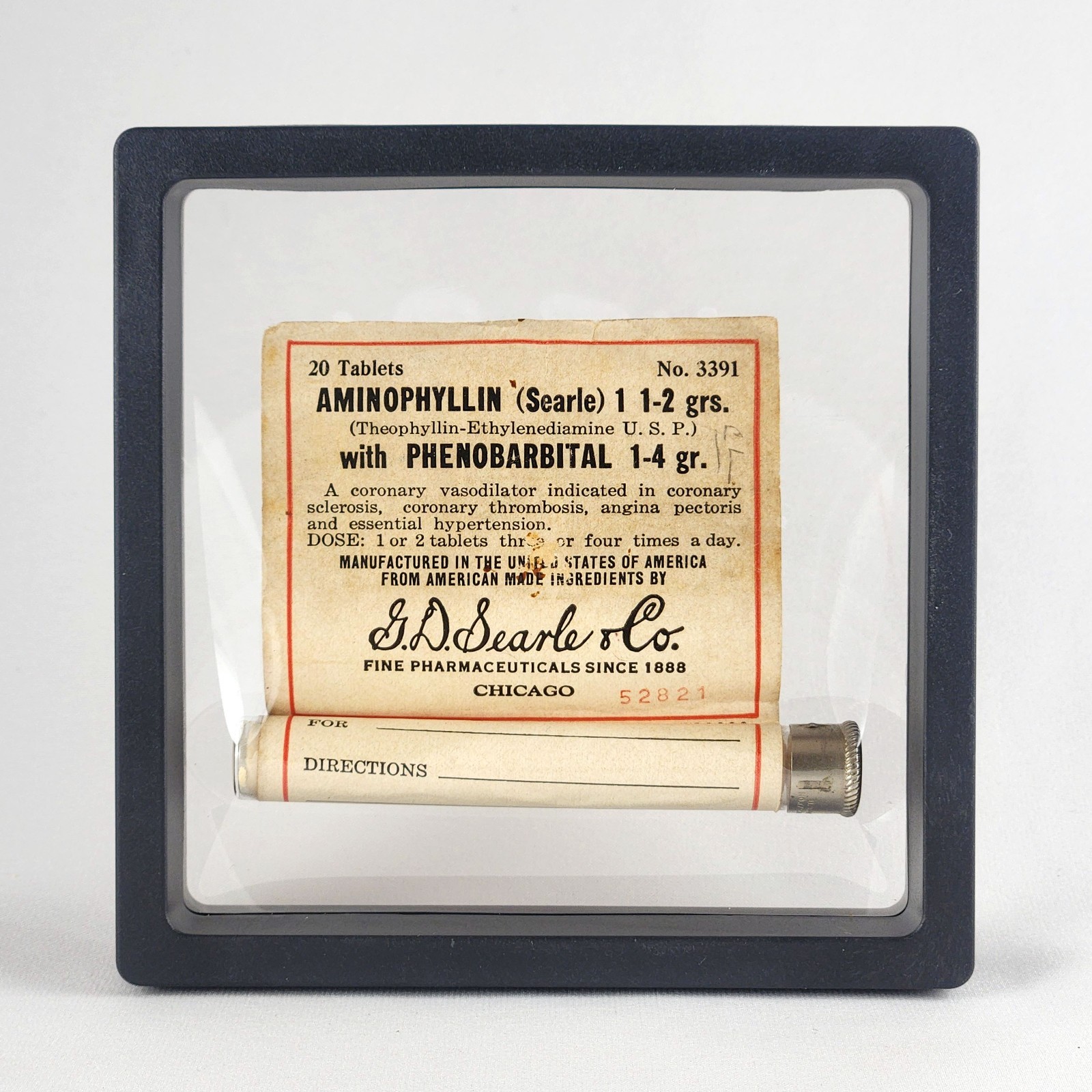 Full 1930\'s Physicians Sample glass tube, metal cap, Phenobarbital contents. Full 1930\'s Physicians Sample glass tube, metal cap, Phenobarbital contents.
