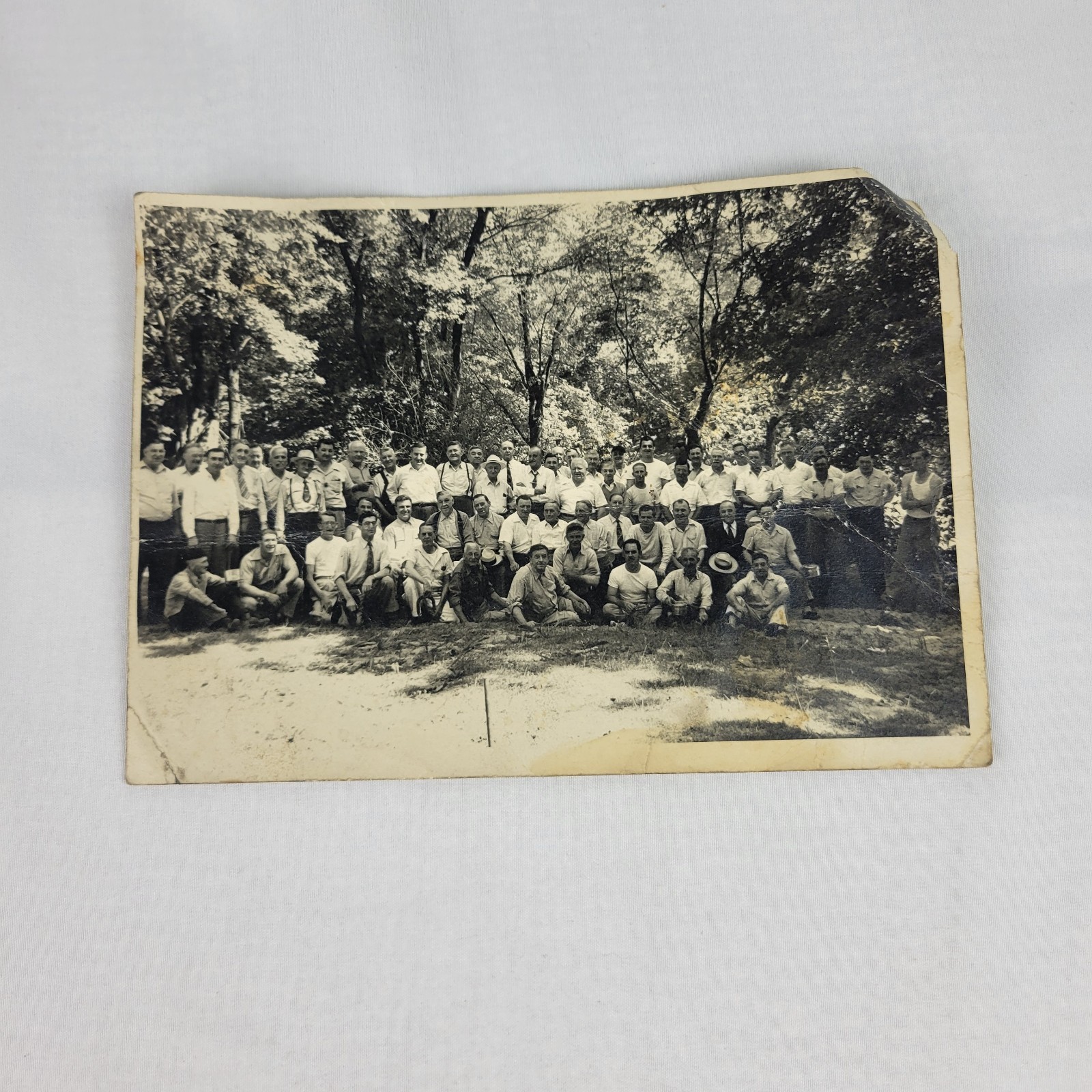 Vintage Large Group Photograph Outdoor Gathering Panoramic Photo Vintage Large Group Photograph Outdoor Gathering Panoramic Photo