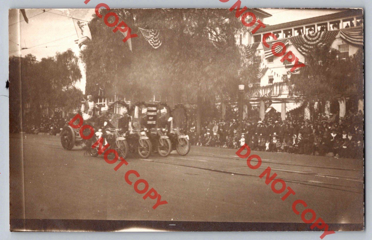 RARE c1910 COVINA Chamber Commerce MOTORCYCLE Parade Float California CA RPPC