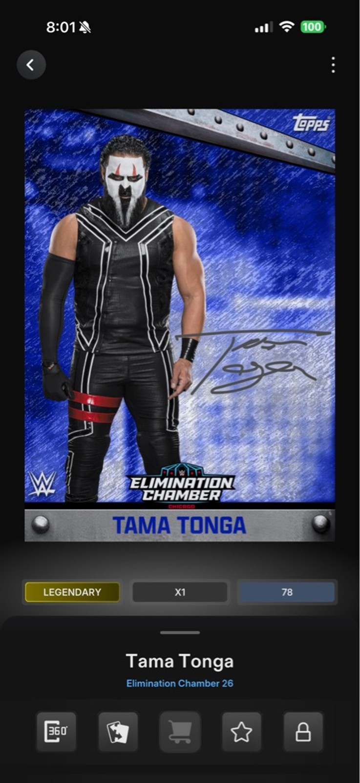 WWE Slam Tama Tonga Legendary Elimination Chamber Blue Shimmer Signature 78cc WWE Slam Tama Tonga Legendary Elimination Chamber Blue Shimmer Signature 78cc