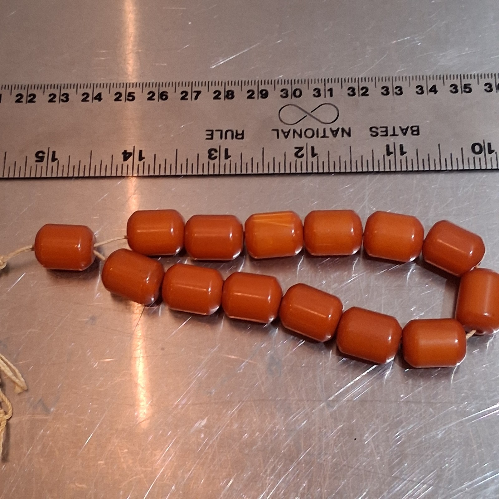 Vintage 14 Bakelite Amber Rosary Prayer Beads Misbaha Barrel Cut 31.6g Vintage 14 Bakelite Amber Rosary Prayer Beads Misbaha Barrel Cut 31.6g