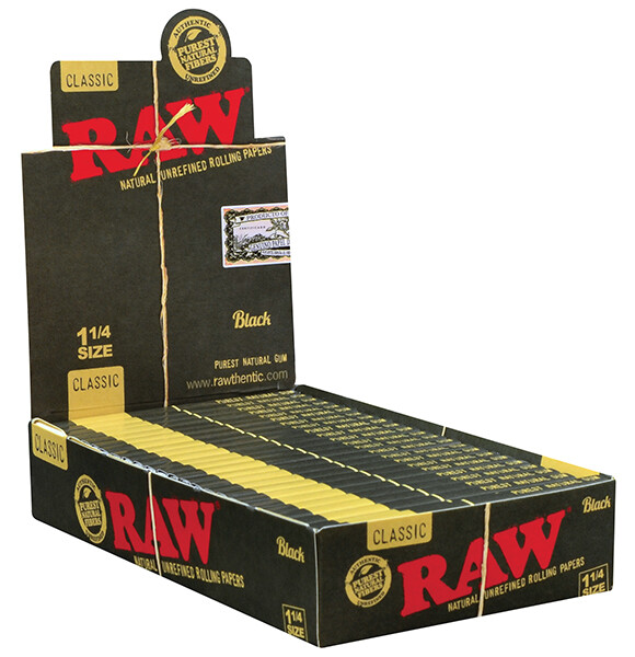 RAW Black Natural Unrefined 1 1/4 (1.25) Rolling Papers 24 Ct Box 100% Authentic RAW Black Natural Unrefined 1 1/4 (1.25) Rolling Papers 24 Ct Box 100% Authentic