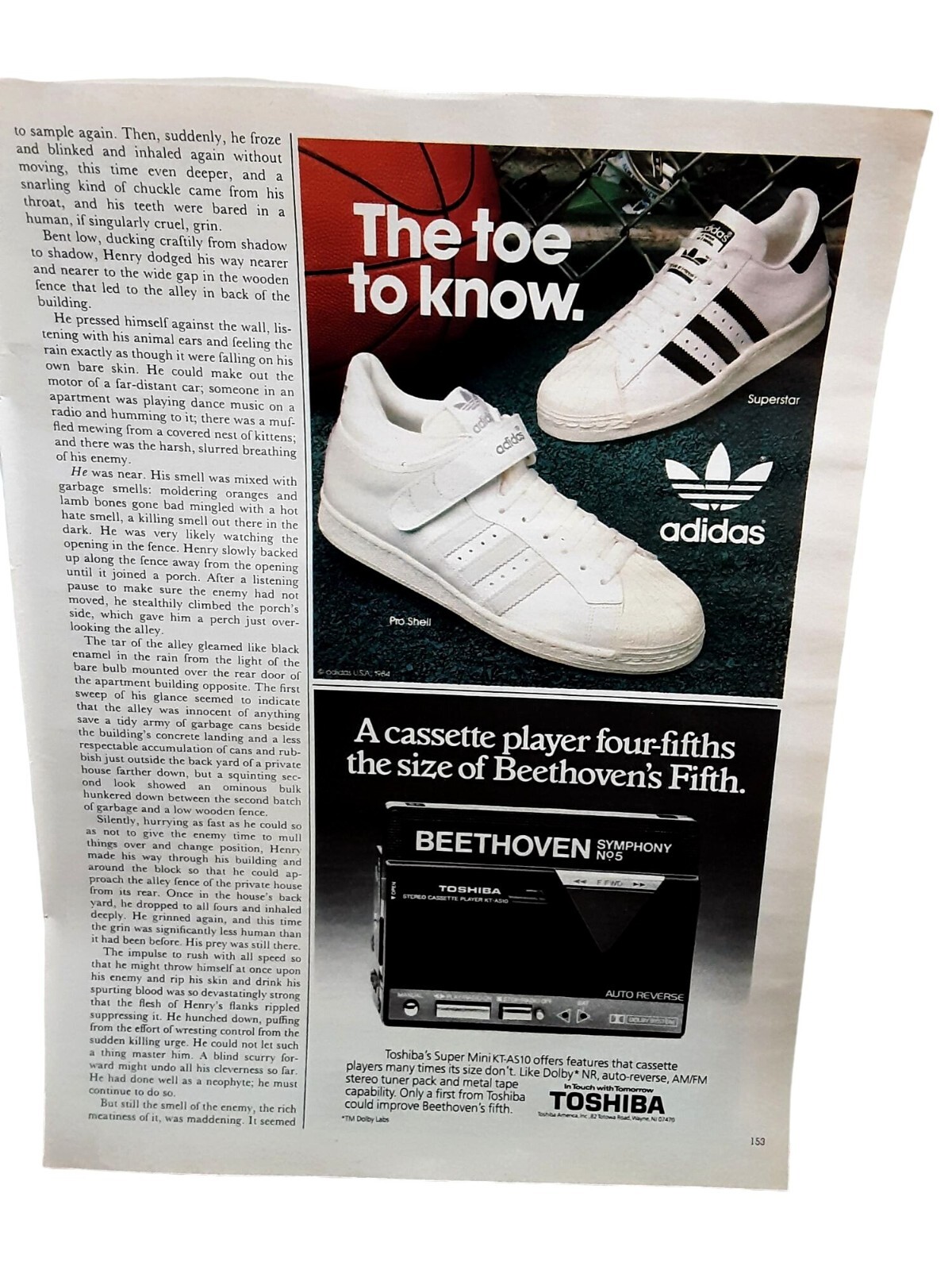 1984 Adidas Superstar and Pro Shell Shoe Toshiba Cassette Player Ad 1984 Adidas Superstar and Pro Shell Shoe Toshiba Cassette Player Ad