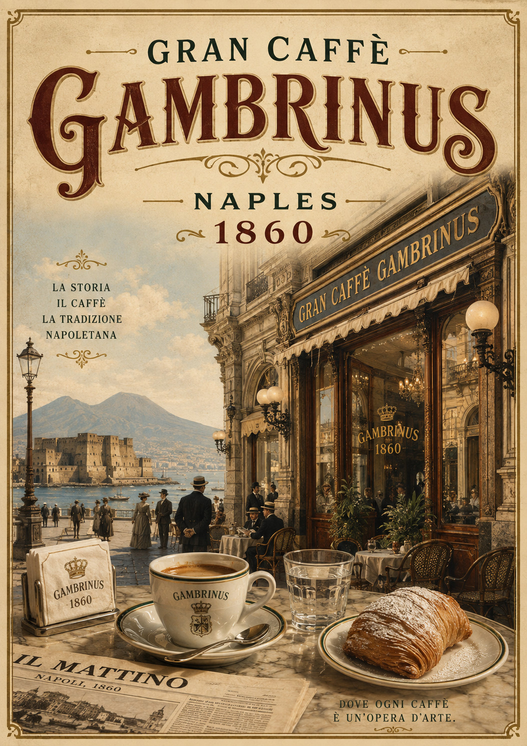 Gran Caffè Gambrinus Naples Italy Poster 13x19 Vintage Coffee Cafe Wall Art Gran Caffè Gambrinus Naples Italy Poster 13x19 Vintage Coffee Cafe Wall Art
