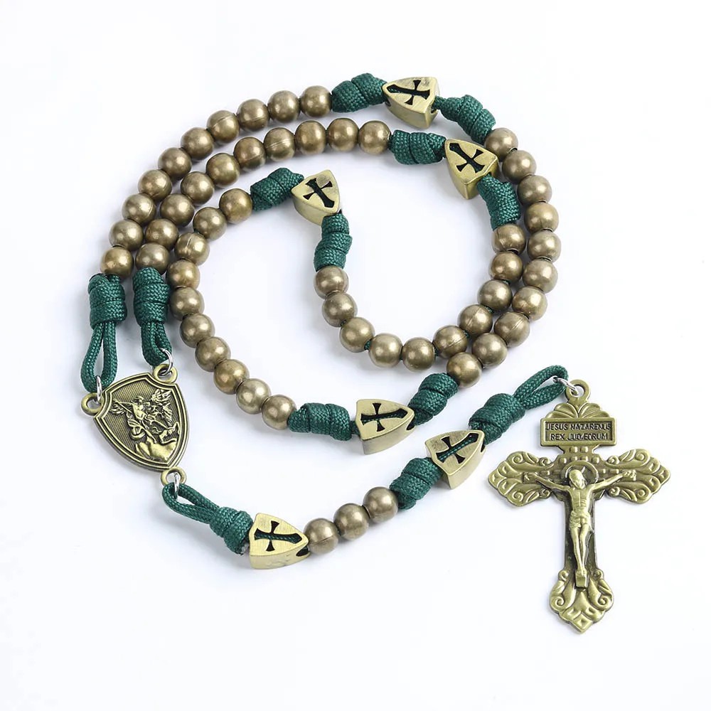 Saint St Michael Rosary Necklace – Large Bronze Paracord Shield Design 26 Saint St Michael Rosary Necklace – Large Bronze Paracord Shield Design 26