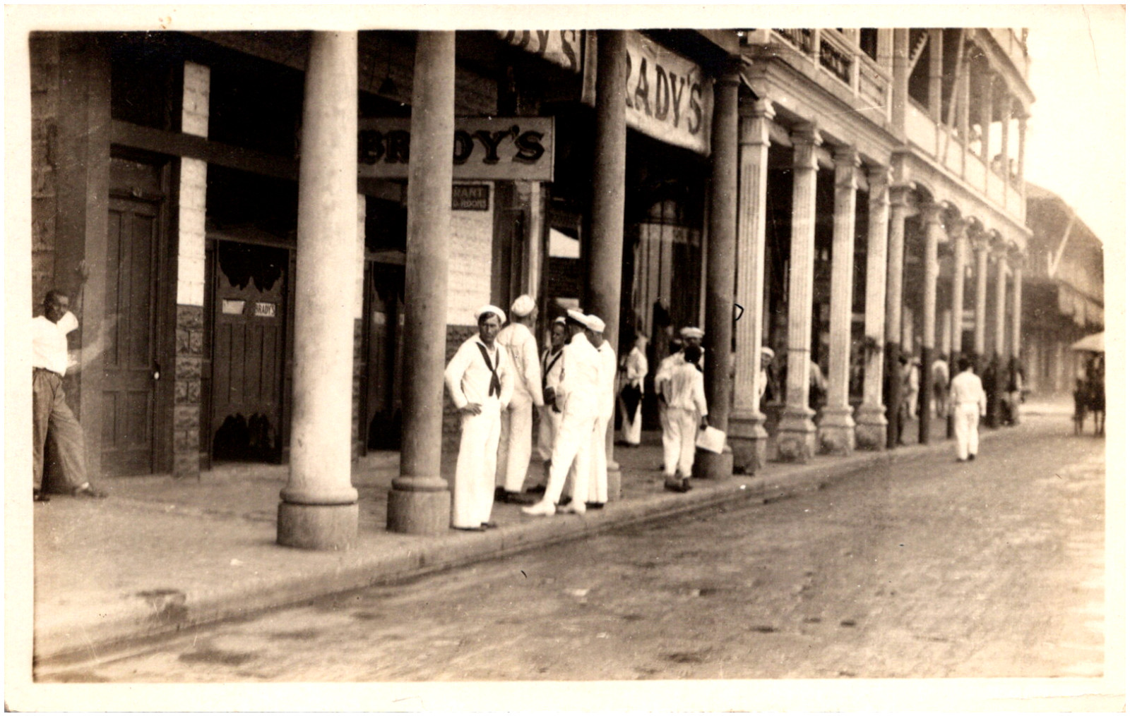 Navy Sailors at Brady\'s Hotel Restaurant Colón Panama WW1 Era 1918 RPPC Postcard Navy Sailors at Brady\'s Hotel Restaurant Colón Panama WW1 Era 1918 RPPC Postcard