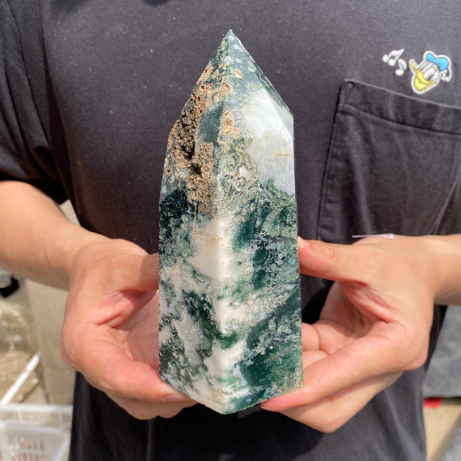 1010G  Natural moss agate quartz crystal rough obelisk Mineral specimens Healing