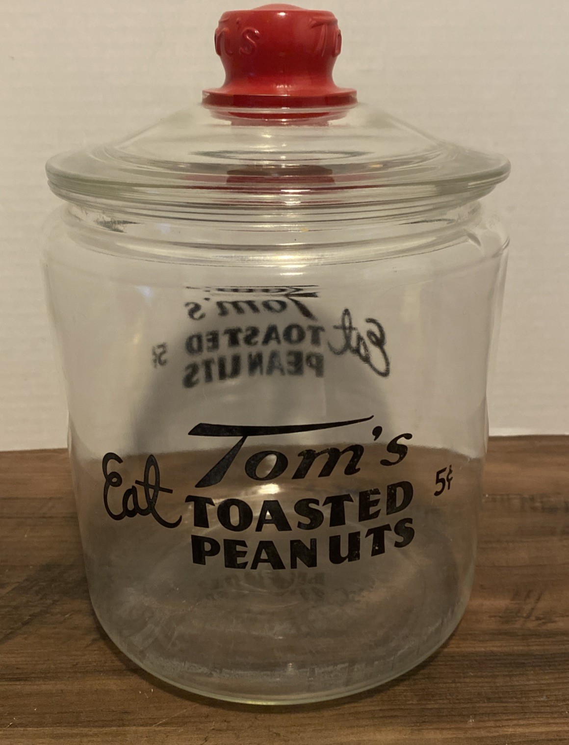 Vintage 1940\'s-50\'s Tom\'s Roasted Peanuts Glass Countertop $.05 Sales Jar
