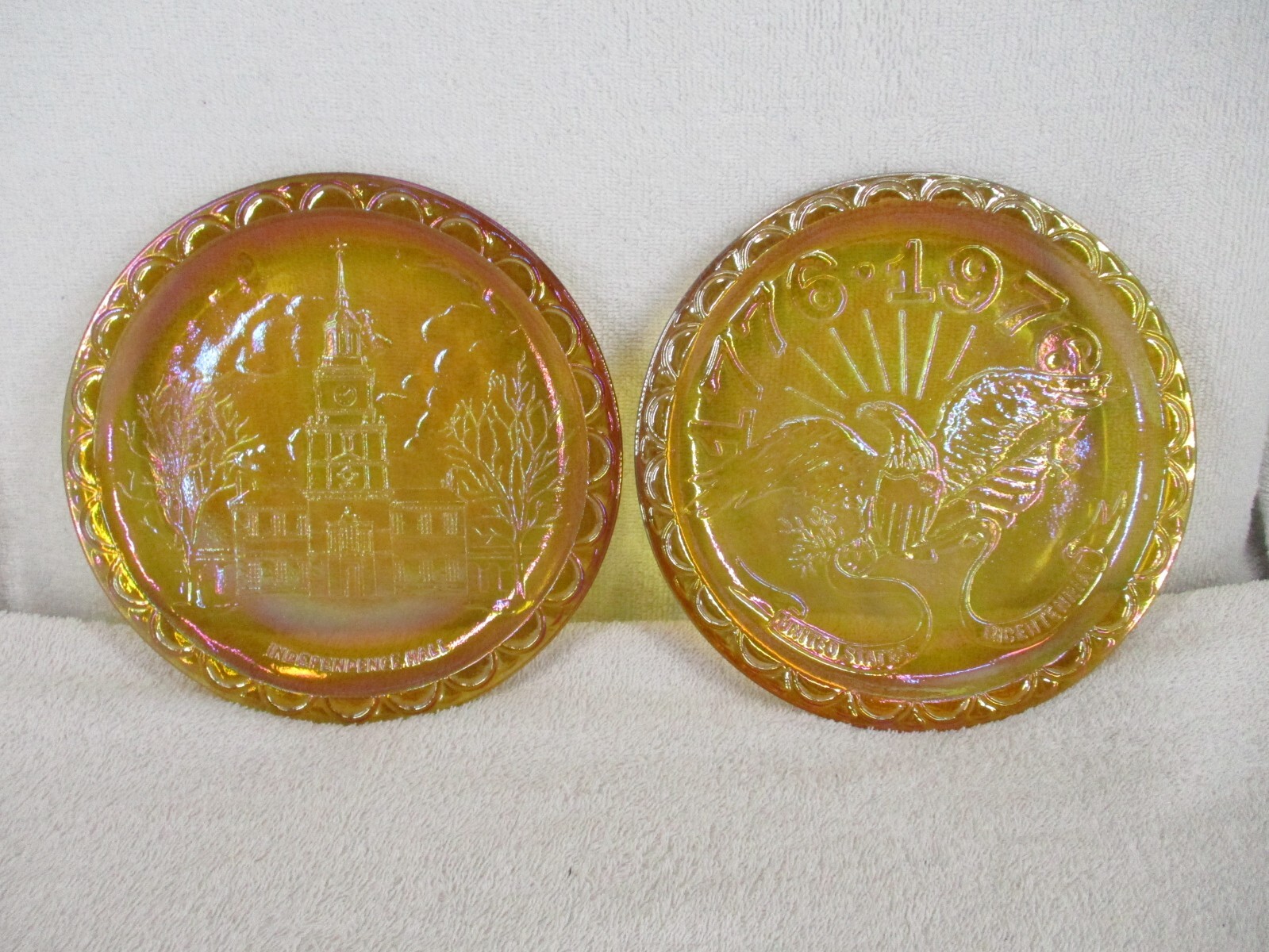 Carnival Glass Iridescent Amber Bicentennial Indiana Glass Iridescent 2 Vintage