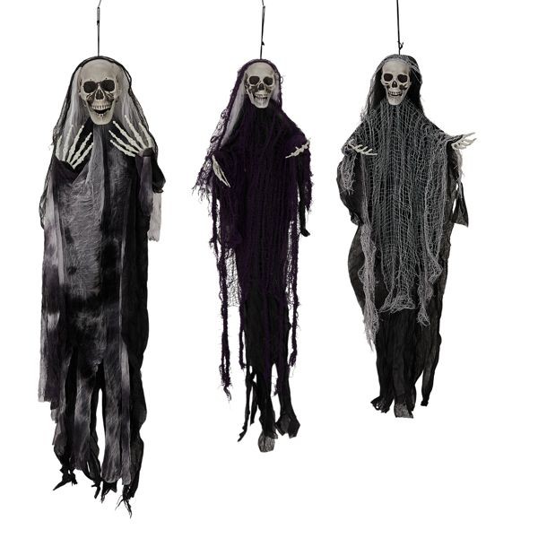 Set of 3 Hanging Ghost Skeleton Decorations for Spooky Halloween