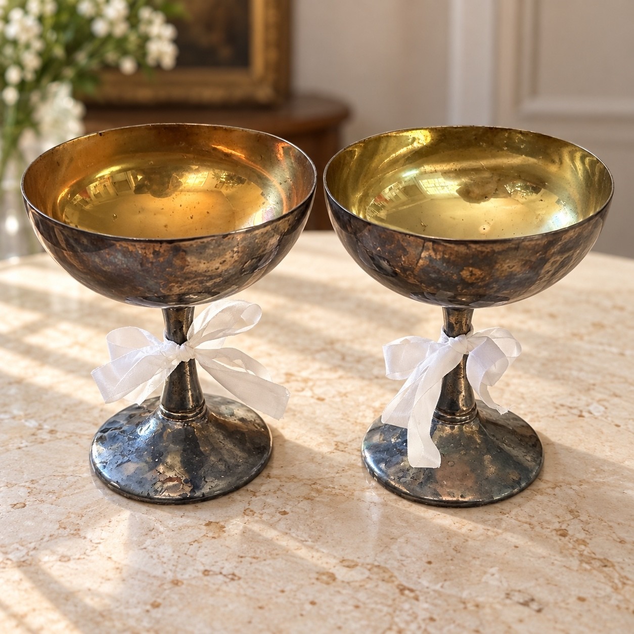 Eales 1779 silverplate Italy goblets pair Eales 1779 silverplate Italy goblets pair