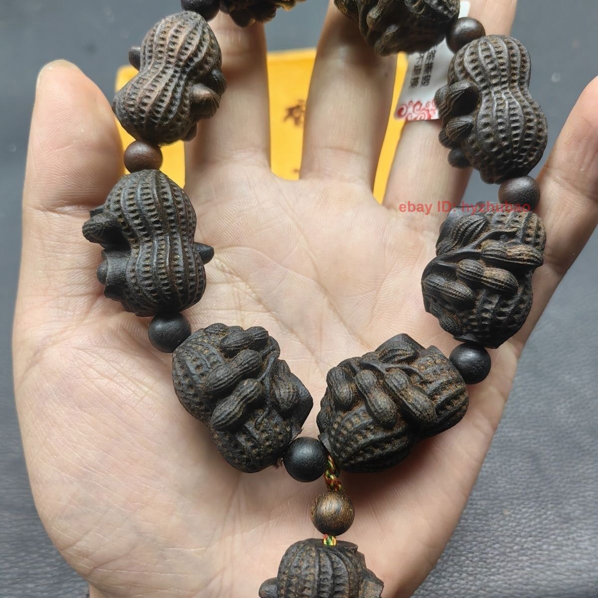 Big 20mm Natural Wood Engraved Peanut Beads Lucky Bracelet Handcrafted Jewelry