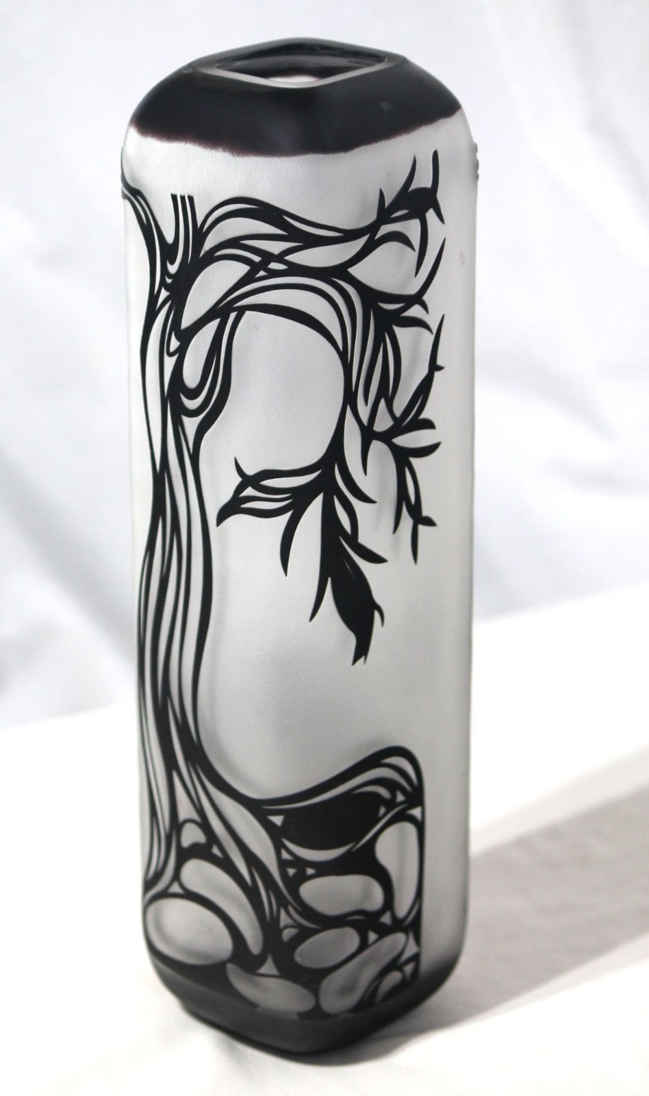 Ethel Larcombe-style, art nouveau, black and white acid etched cameo glass vase Ethel Larcombe-style, art nouveau, black and white acid etched cameo glass vase