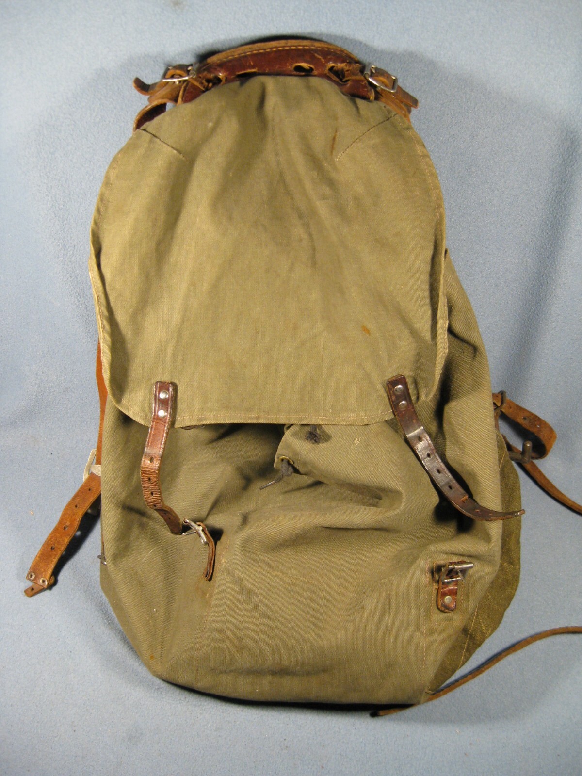 Vintage WWII Swedish Army Military Framed Canvas Leather Backpack Ruck