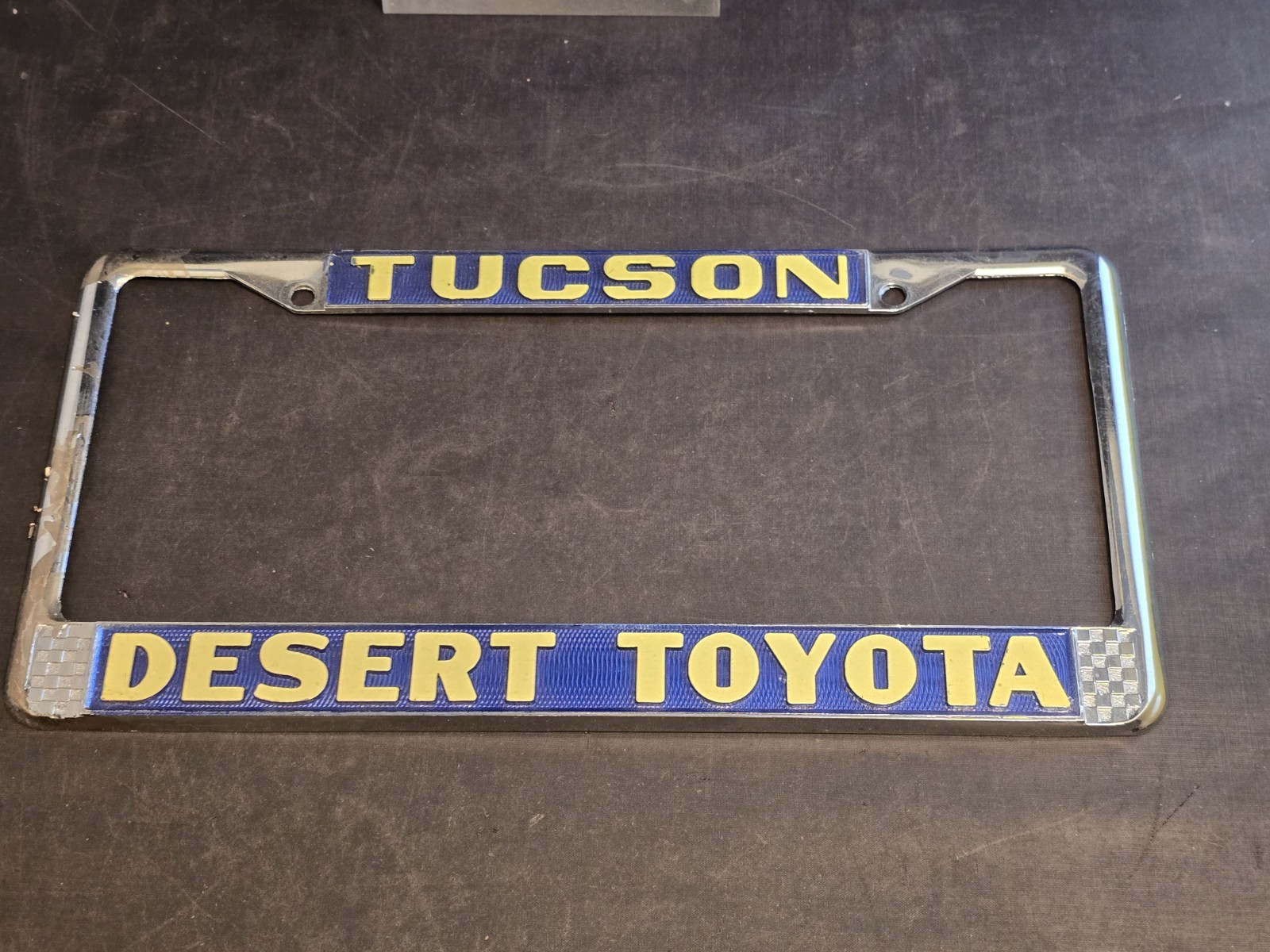 RARE Vintage Desert Toyota Tucson Arizona Metal Chrome License Plate Frame RARE Vintage Desert Toyota Tucson Arizona Metal Chrome License Plate Frame