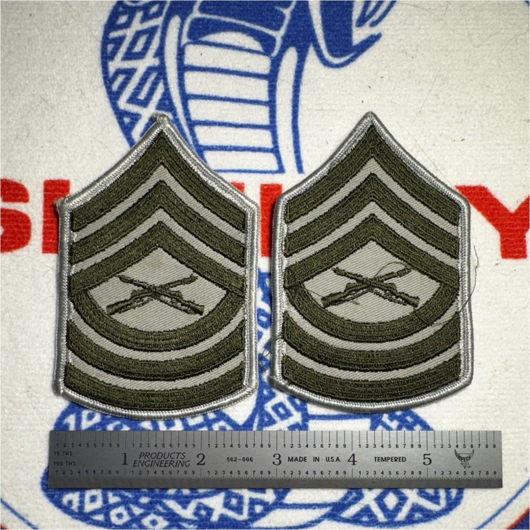 US Army Master Sergeant Infantry Olive Green Rank Patches Pair (1.3.2)