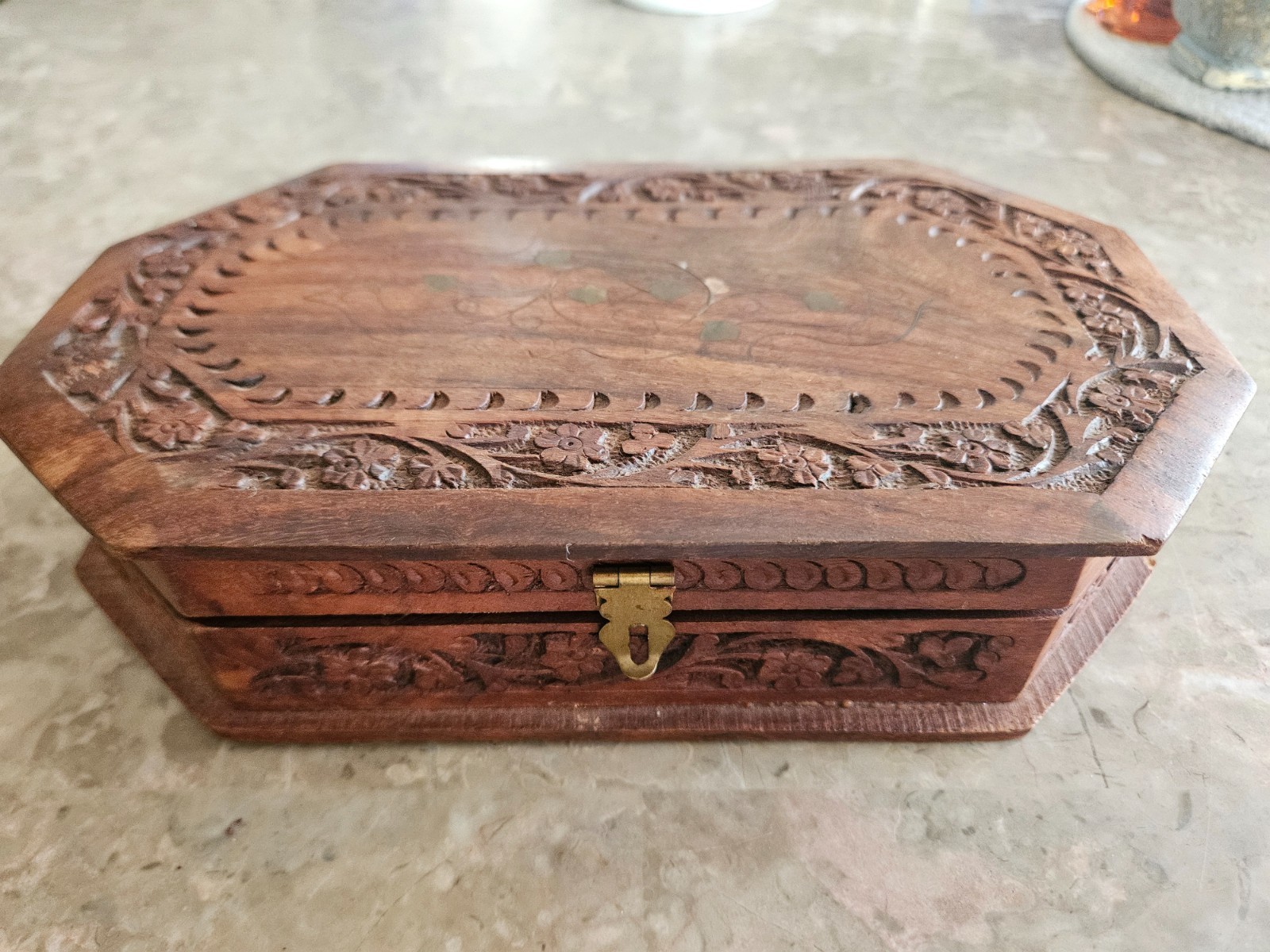Vintage Handcrafted Brass Inlay Floral Jewelry Box Vintage Handcrafted Brass Inlay Floral Jewelry Box