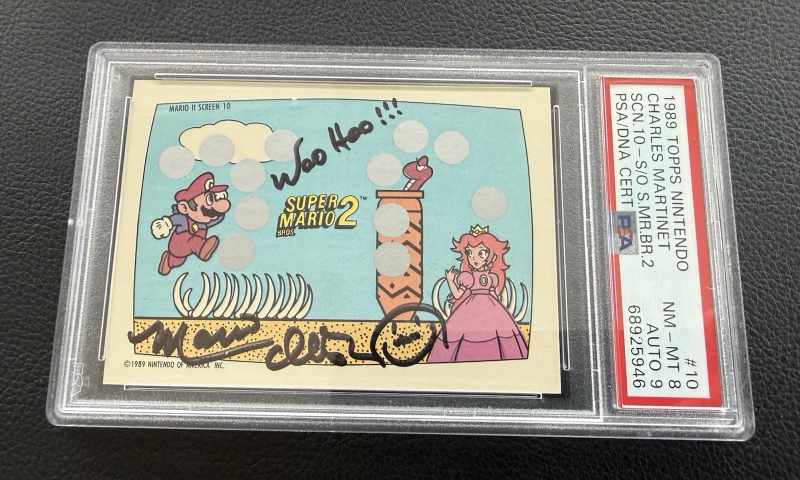 1989 Topps Nintendo Mario 2 Screen 10 PSA 8 Charles Martinet Auto PSA 9 1989 Topps Nintendo Mario 2 Screen 10 PSA 8 Charles Martinet Auto PSA 9