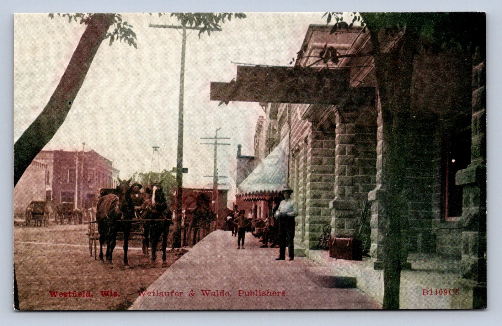 J98/ Westfield Wisconsin Postcard c1910 Main St Stores Wetlaufer & Waldo 467 J98/ Westfield Wisconsin Postcard c1910 Main St Stores Wetlaufer & Waldo 467