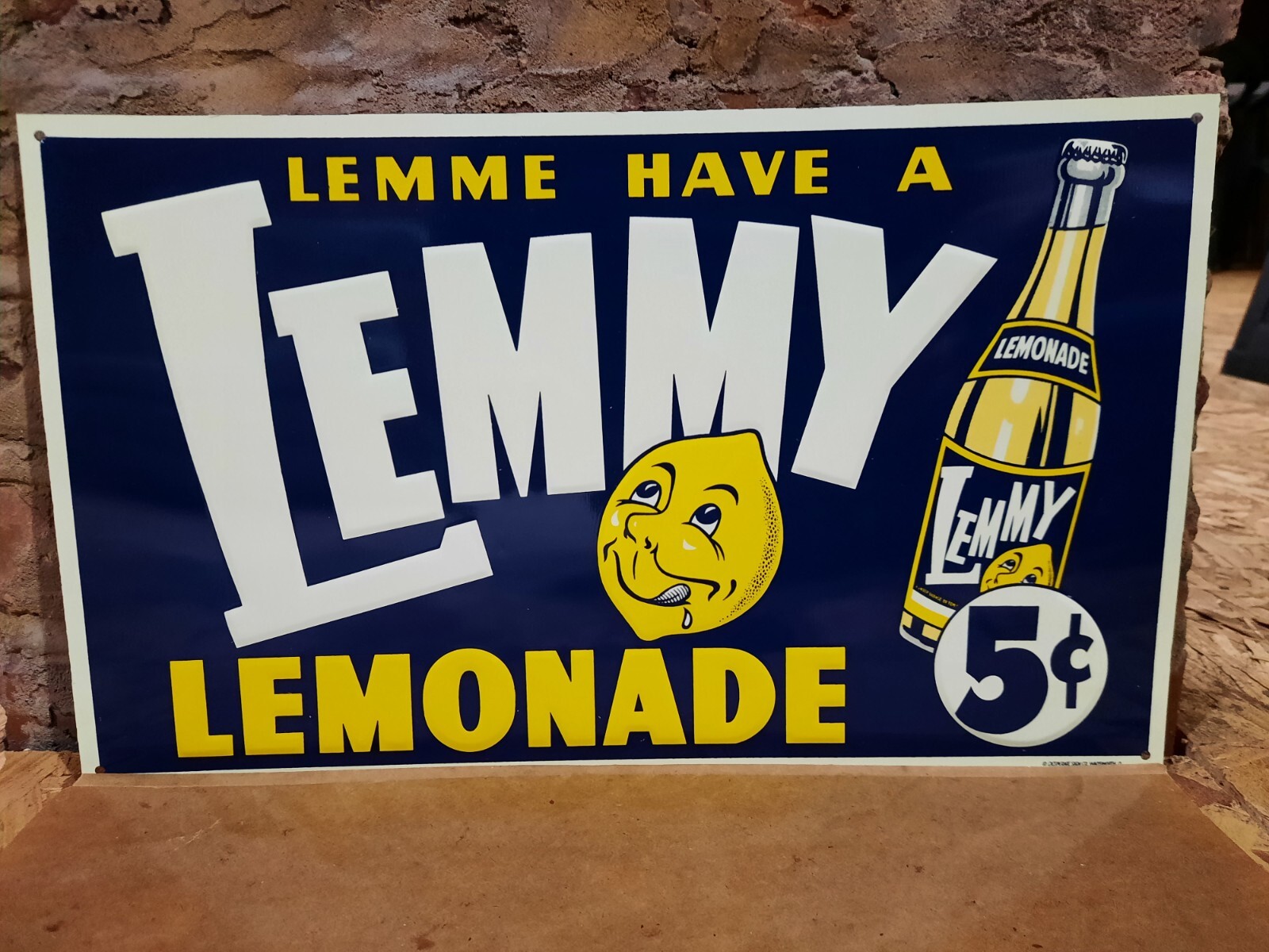 SCARCE NEW OLD STOCK NOS EMBOSSED LEMME HAVE A LEMMY LEMONADE 5 CENT METAL SIGN SCARCE NEW OLD STOCK NOS EMBOSSED LEMME HAVE A LEMMY LEMONADE 5 CENT METAL SIGN