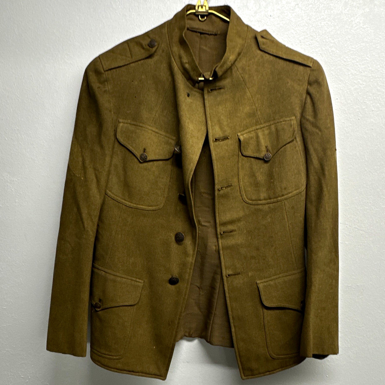 Halle Bros. Co. WWI US Army Olive Drab Wool Tunic Jacket w/ U.S. Eagle Buttons Halle Bros. Co. WWI US Army Olive Drab Wool Tunic Jacket w/ U.S. Eagle Buttons