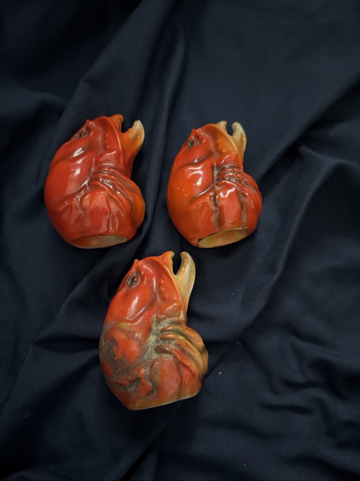 Antique Royal Bayreuth Bavaria Lobster Condiment Pots Set of 3 w/ Lids Spoons