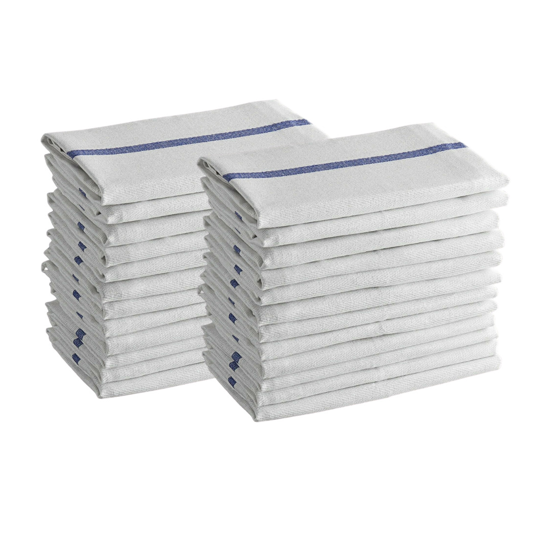 Dish Towels 24 White Cotton Blue Striped 15 x 25 Kitchen Tea Towels Bar Towels